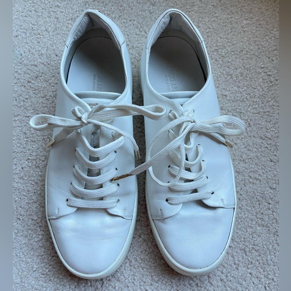 Giorgio Armani women white leather sneakers-size 6